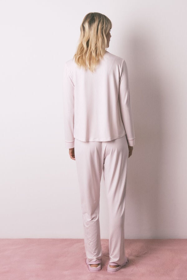 Women'secret Pijama camisero rayas rosa La Vecina Rubia blanco