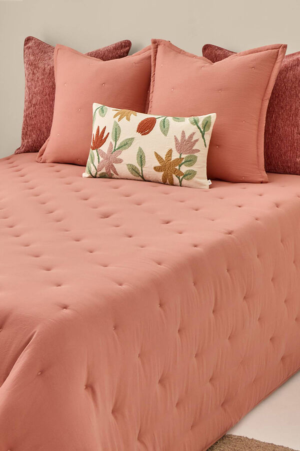 Textura Edredom revers&iacute;vel liso com bolinhas rosa