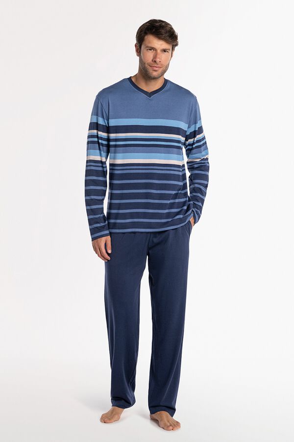 Punto Blanco Pijama comprido de algod&atilde;o azul