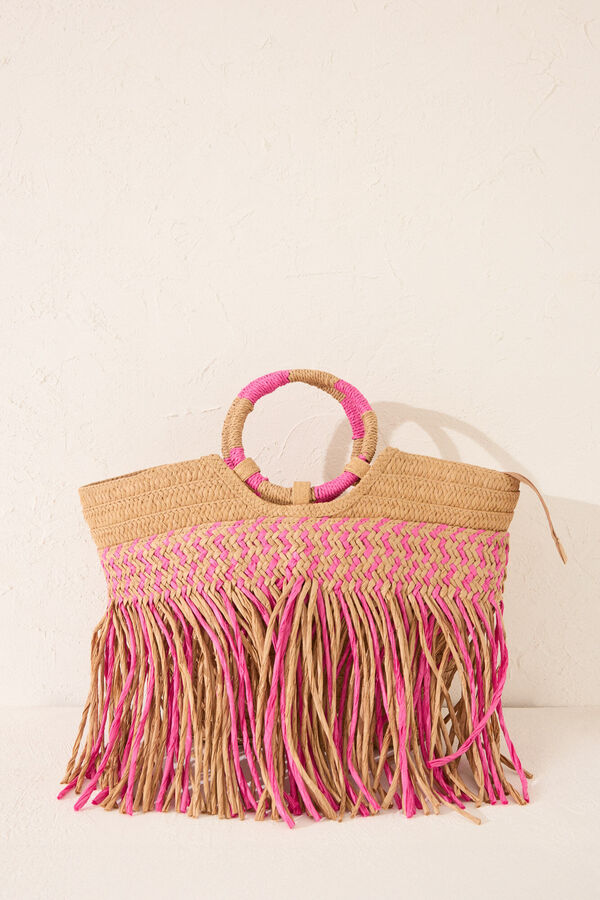 Women'secret Bolso capazo rosa rafia nude
