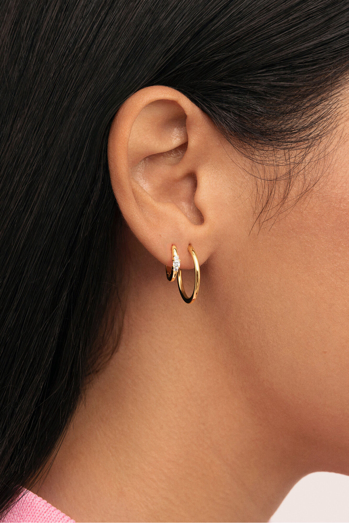 Singularu Pendiente Suelto Aro Halo Plata Ba&ntilde;o Oro