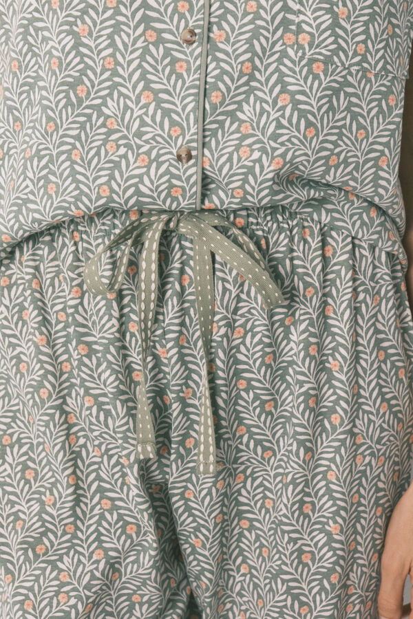 Women'secret Pijama camiseiro em 100% algod&atilde;o estampado de flores verde