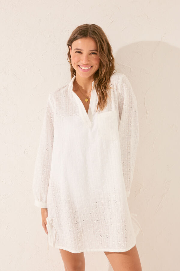 Women'secret Vestido midi branco de algodão bordado branco