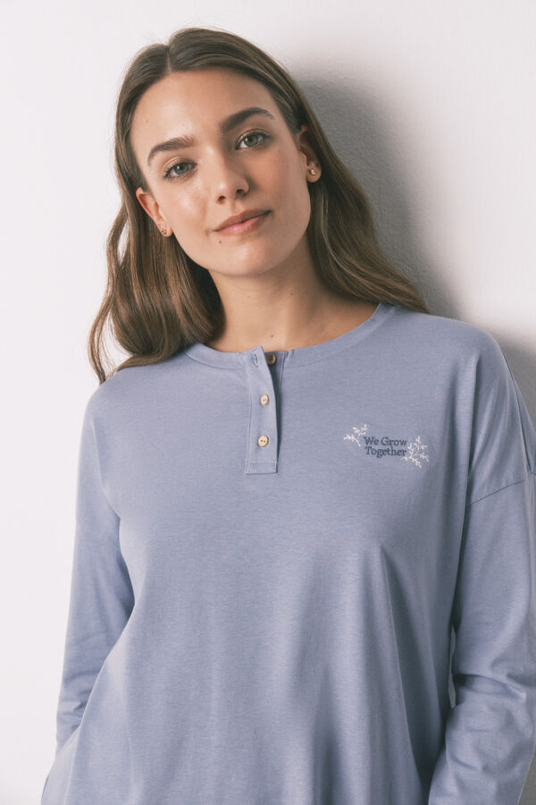 Women'secret Pijama comprido com calças e estampado xadrez azul