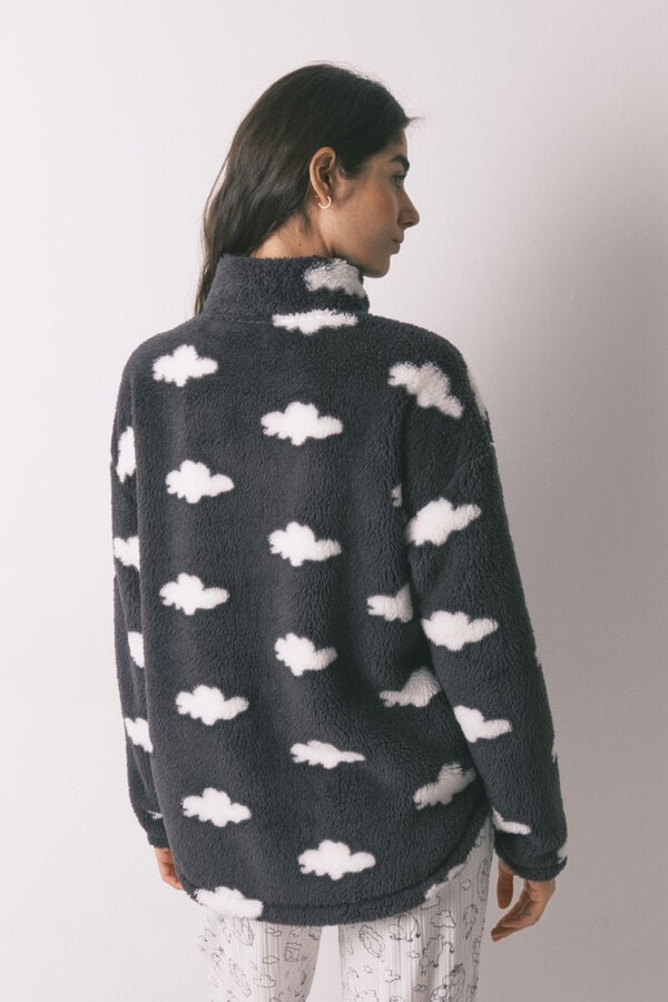 Women'secret Bata curta em polar estampado de nuvens Moomin cinza cinzento