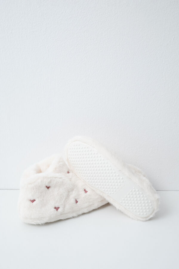 Women'secret Chinelos de quarto bota pelo cora&ccedil;&otilde;es bege