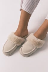 Women'secret Chinelos de quarto de pele sintética bege bege