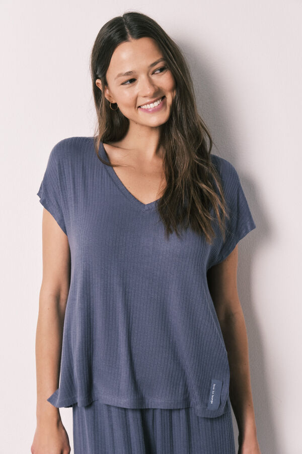 Women'secret Pijama capri suave em viscose azul azul