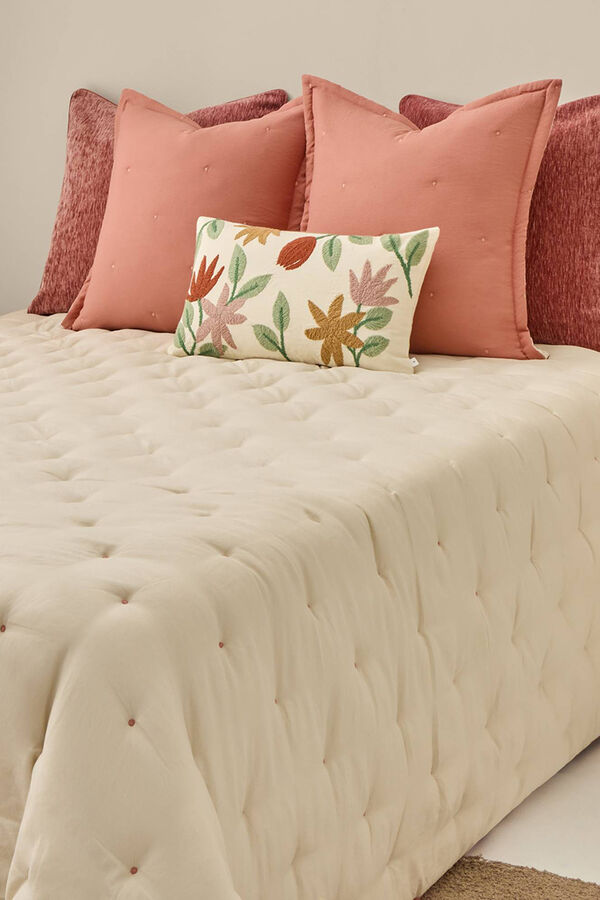 Textura Edredom revers&iacute;vel liso com bolinhas rosa