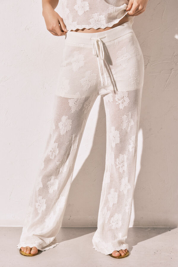 Women'secret Cal&ccedil;a comprida em crochet bege bege