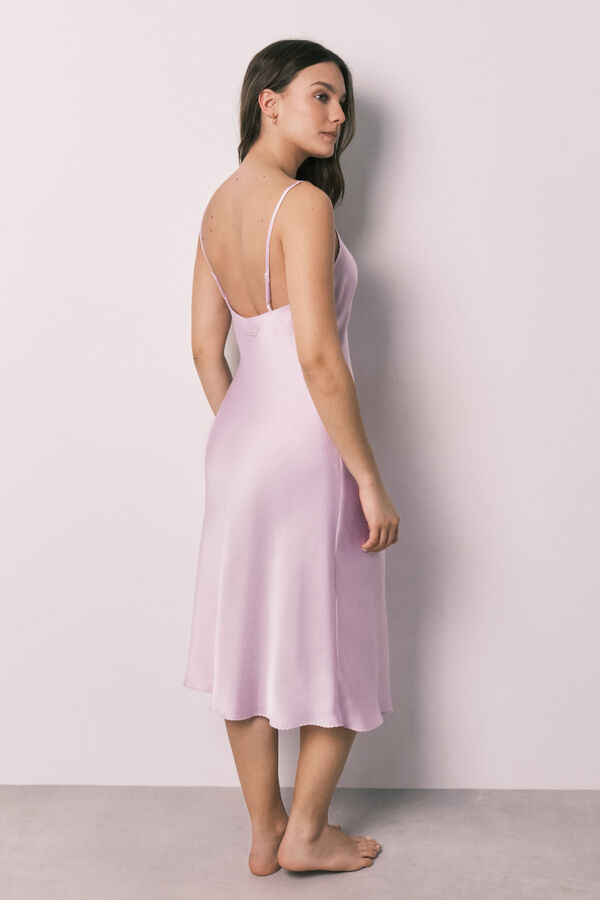 Women'secret Camisa de dormir midi de al&ccedil;as em cetim lil&aacute;s rosa