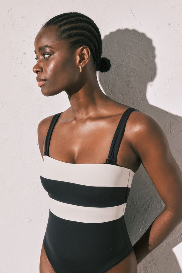 Women'secret Fato de banho bandeau moldador color block B&W preto