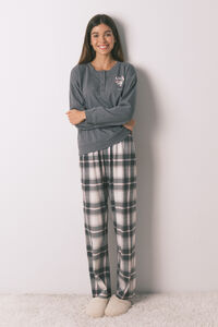 Women'secret Pijama comprido 100% algod&atilde;o cinzento xadrez Stitch