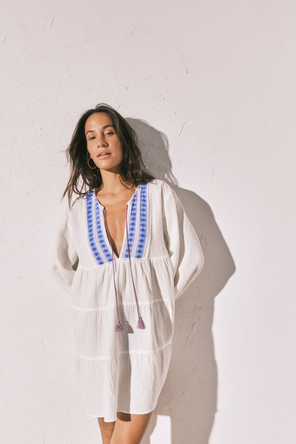 Women'secret Vestido curto em algod&atilde;o estampado boho bege