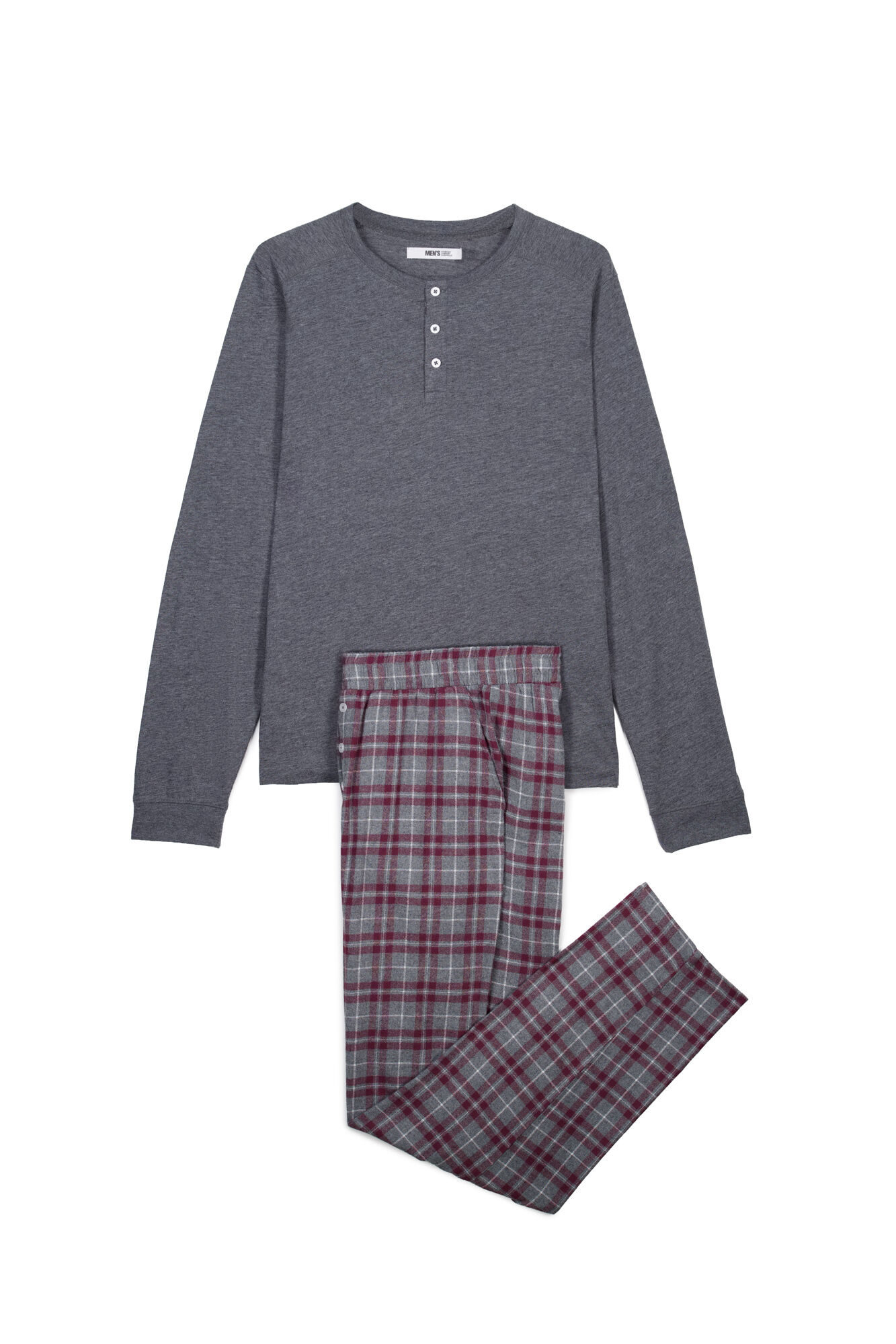 Women'secret Pijama comprido em algod&atilde;o xadrez cinza