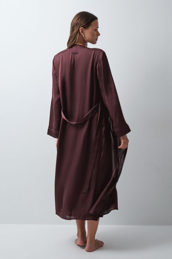Women'secret Robe comprida acetinada com cinto gren&aacute; vermelho