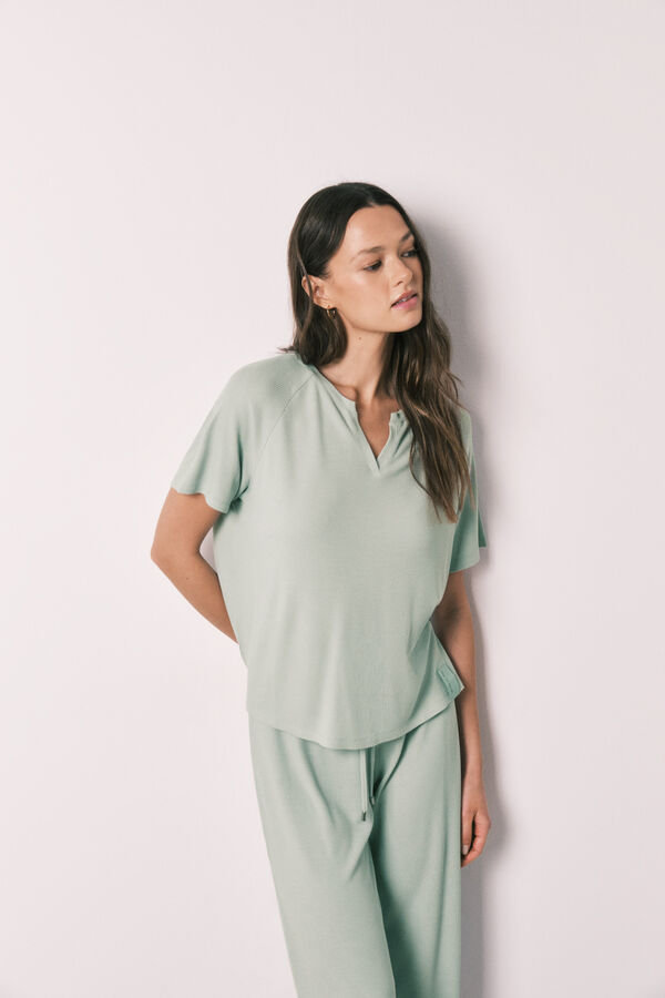 Women'secret Pijama capri em tecido waffle verde verde