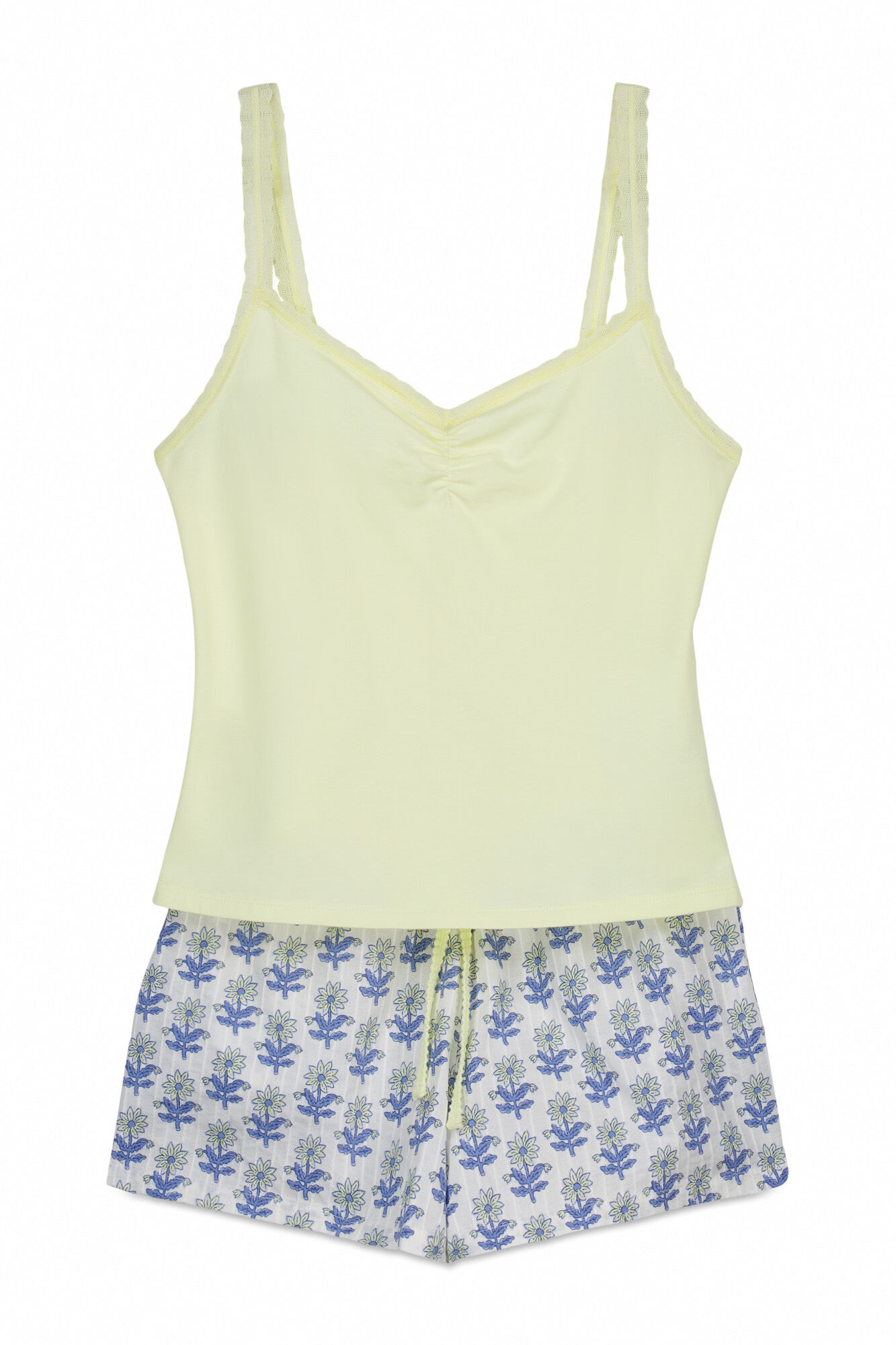 Women'secret Pijama curto de al&ccedil;as em algod&atilde;o amarelo