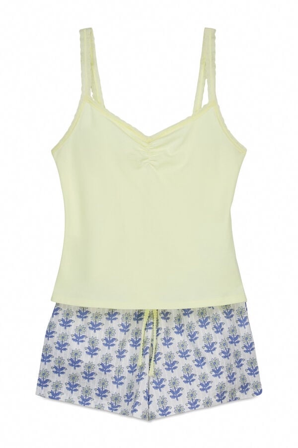 Women'secret Pijama curto de al&ccedil;as em algod&atilde;o amarelo estampado