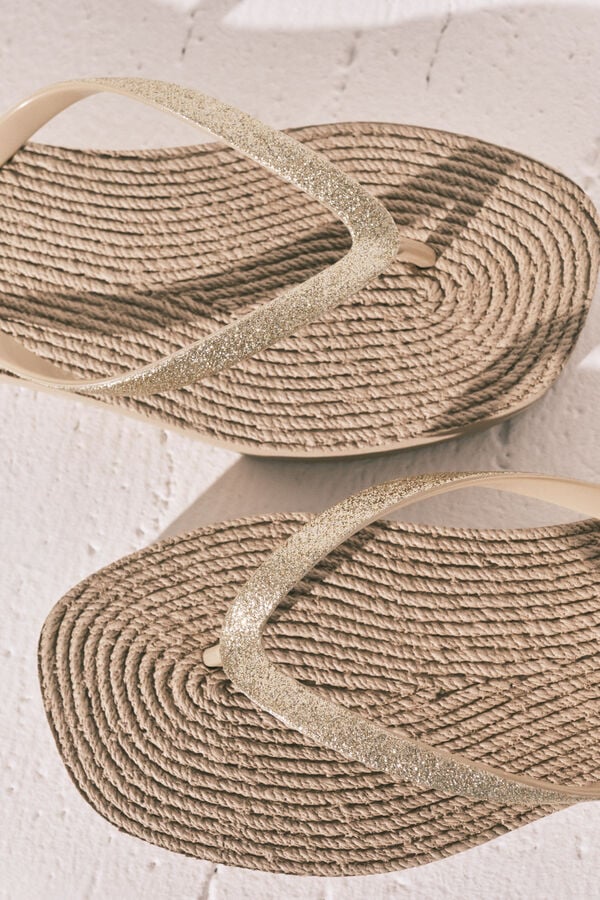 Women'secret Chinelos efeito juta com brilho amarelo
