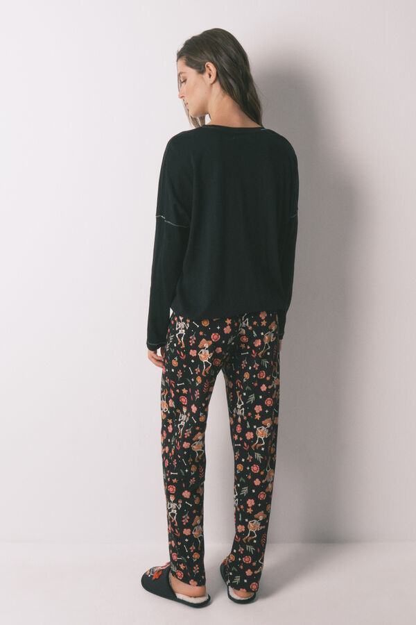 Women'secret Pijama largo 100% algod&oacute;n "D&iacute;a de muertos" negro negro
