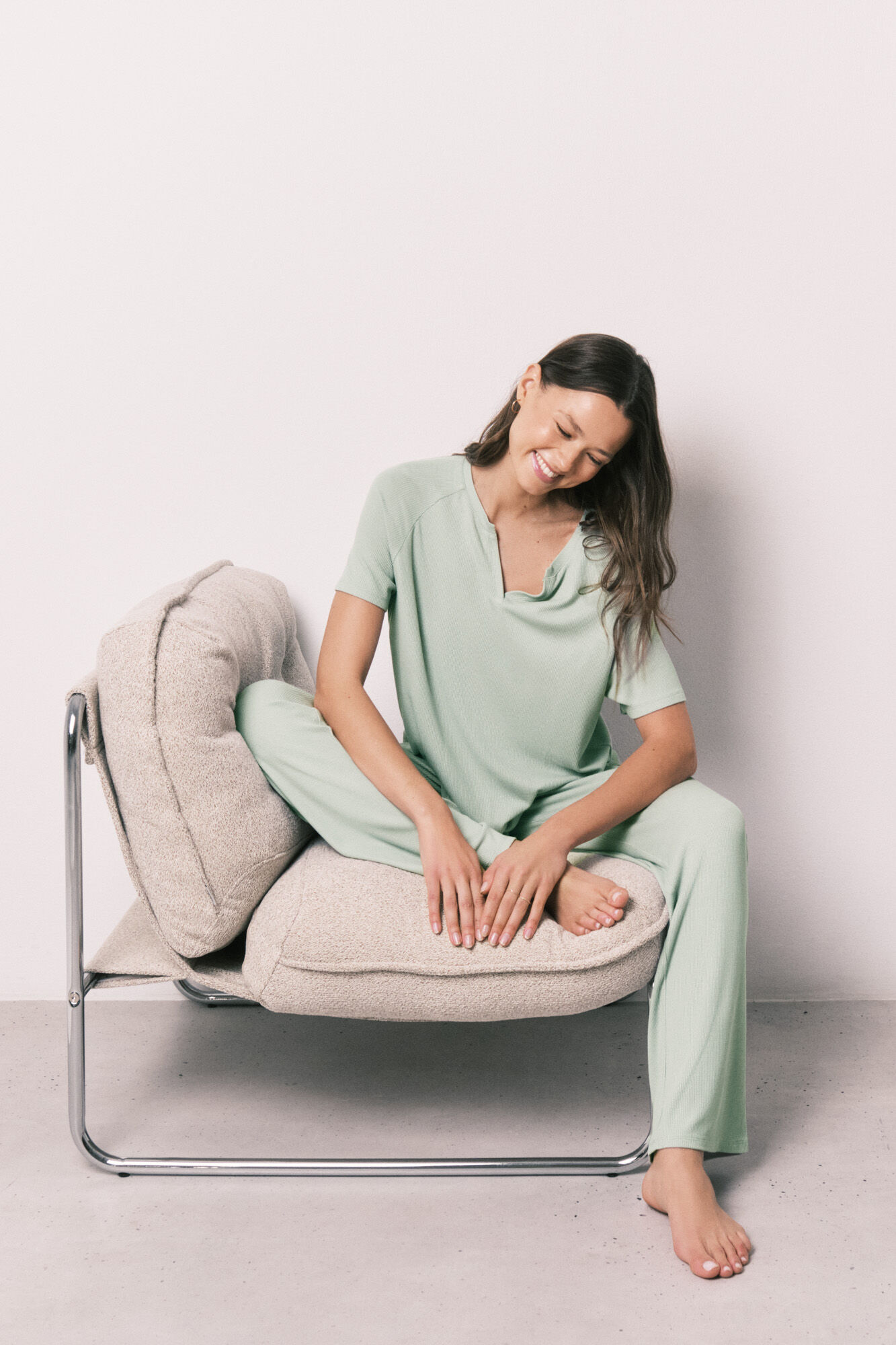 Women'secret Pijama capri em tecido waffle verde