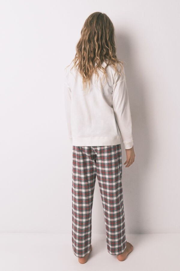 Women'secret Pijama infantil com sweatshirt e calças xadrez bege