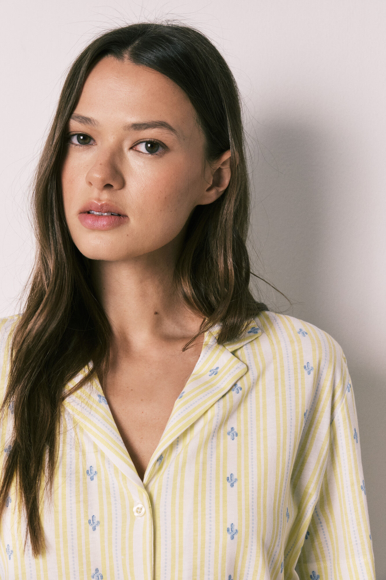 Women'secret Pijama corto camisero algod&oacute;n amarillo