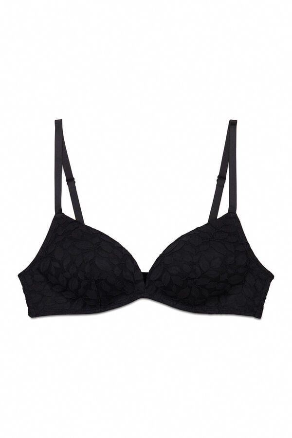 Women'secret Soutien triangular CHARMING com enchimento em renda preto preto