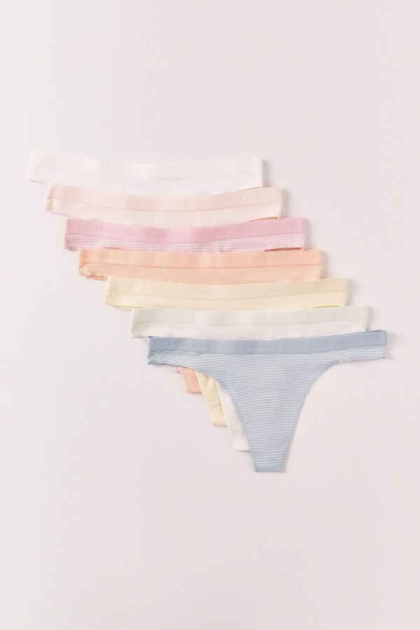 Women'secret Pack 7 tangas com logo em algod&atilde;o soft estampado