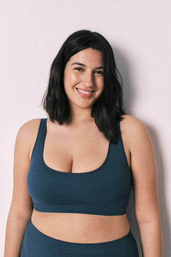 Women'secret Top liso sem costura azul verde