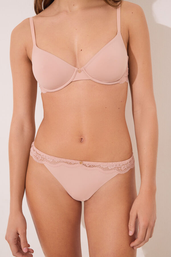 Women'secret Tanga microfibra y encaje rosa rosa