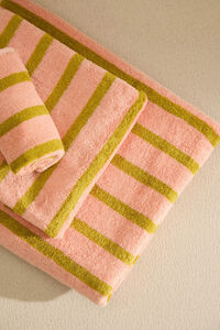 Calma House Toalha de lavat&oacute;rio em algod&atilde;o turco &agrave;s riscas rosa Saturno 50x90