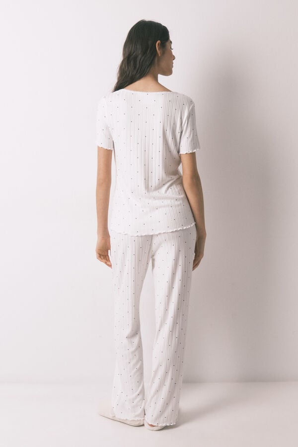 Women'secret Pijama canelado estampado de estrelas branco bege