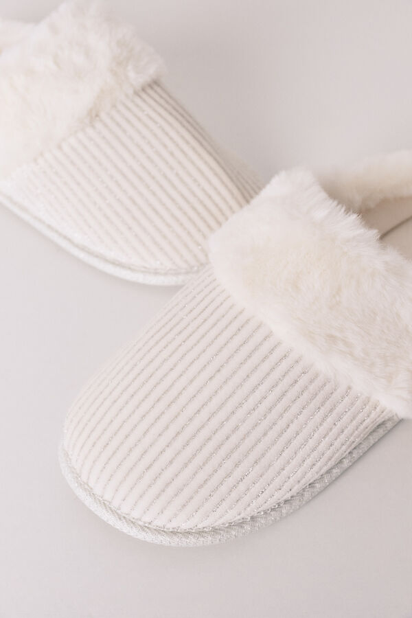 Women'secret Chinelos de quarto de lurex branca caneladas bege