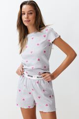 Trendyol Conjunto de pijama curto cora&ccedil;&otilde;es cinzento