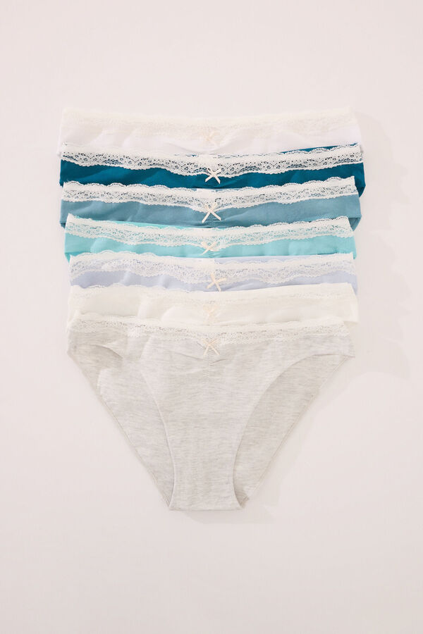 Women'secret Pack 7 bragas clásicas algodón azuladas blanco