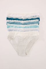 Women'secret Pack 7 bragas clásicas algodón azuladas blanco