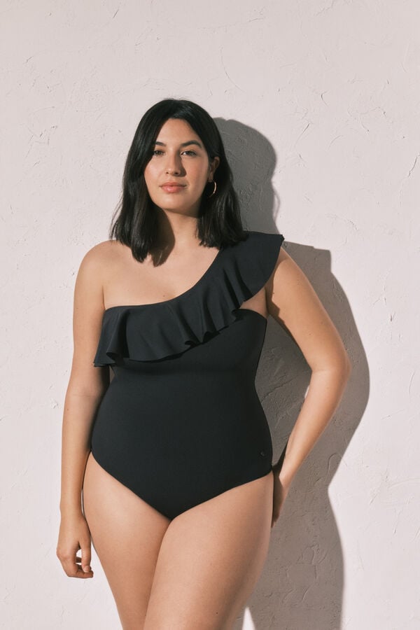 Women'secret Fato de banho modelador com folhos assim&eacute;trico pretos preto