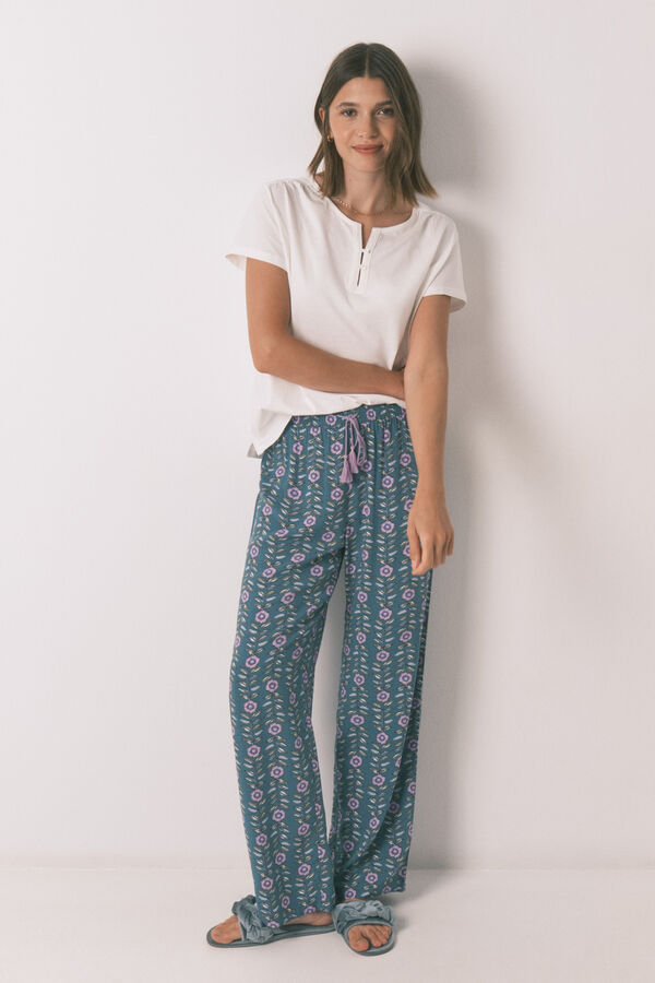 Women'secret Calça comprida de viscose com estampa floral verde