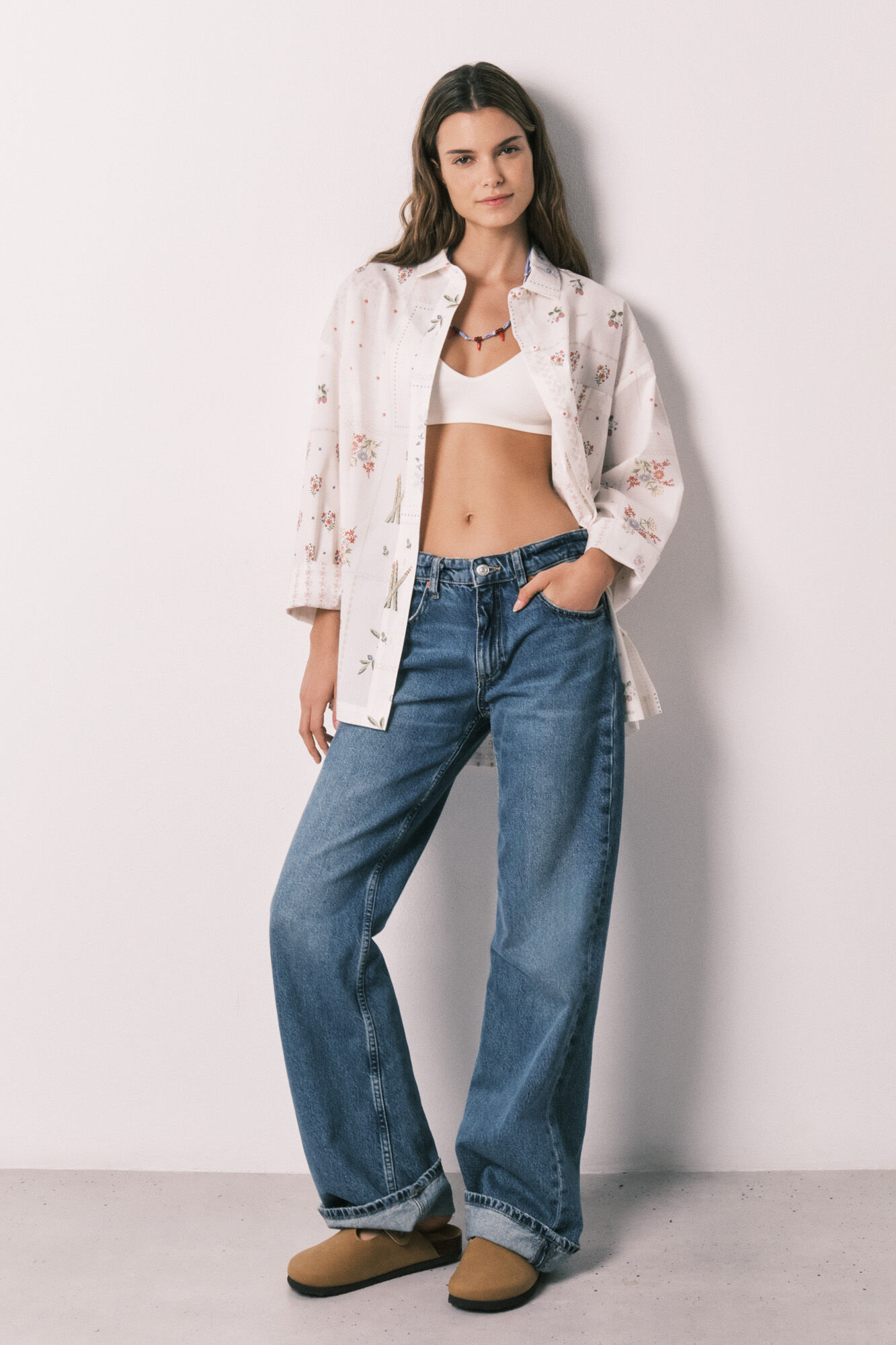 Women'secret Camisa de manga comprida em popelina com estampado floral