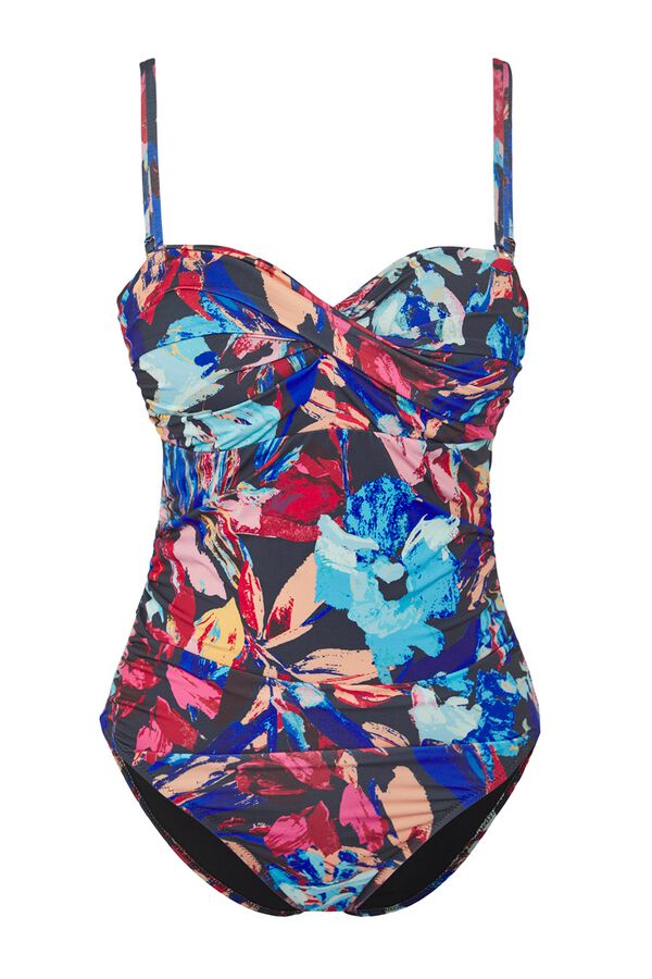 Trendyol Fato de banho decote franzido tropical estampado