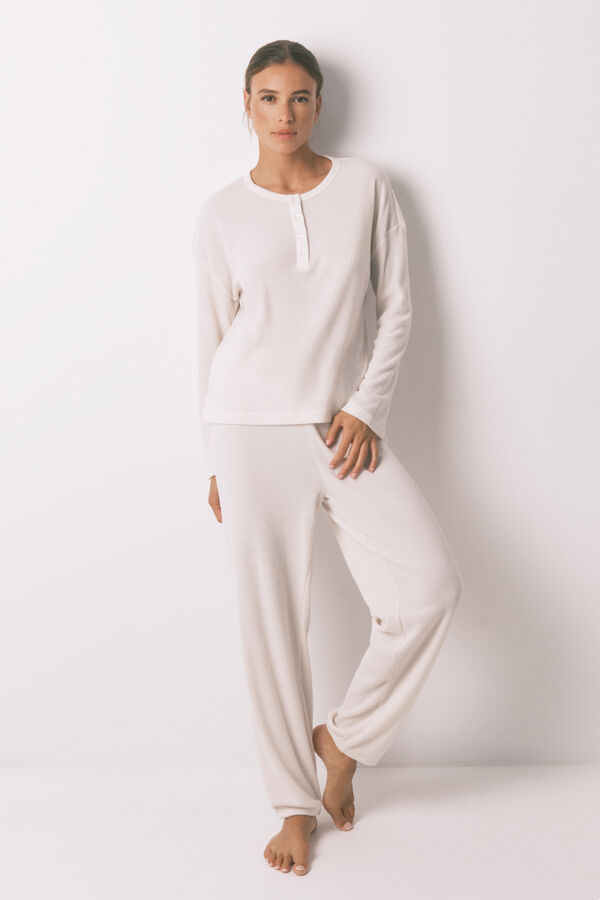 Women'secret Pijama comprido branco com textura waffle branco