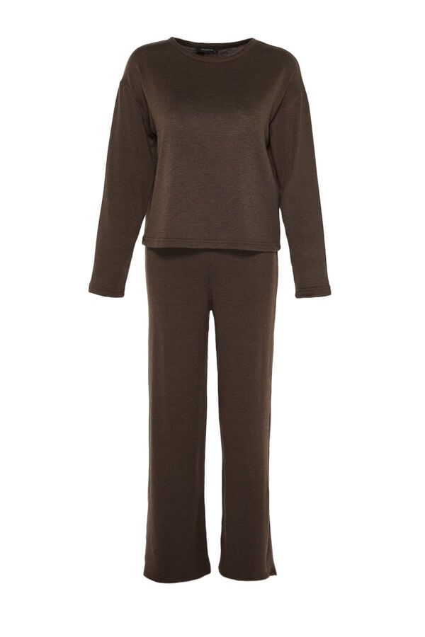 Trendyol Conjunto de pijama canelado marrom  cru