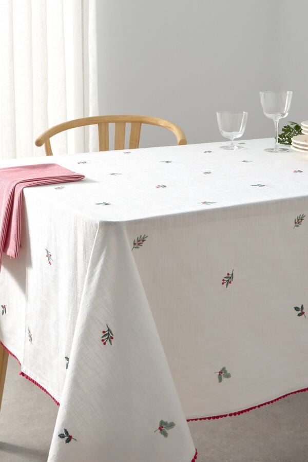 Textura Toalha de mesa bordada natal branco