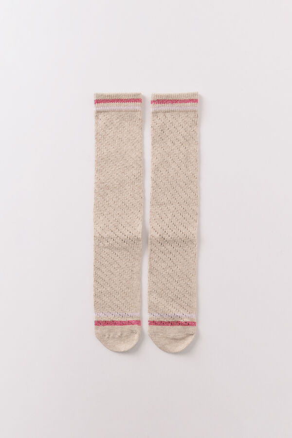 Women'secret Meias compridas em textura lurex bege cru