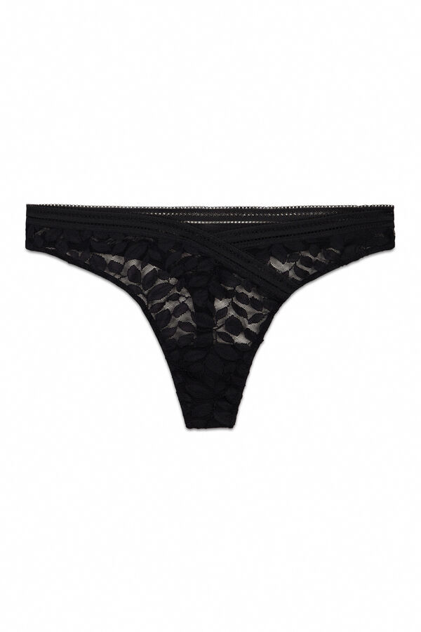Women'secret Tanga encaje cintura "V" negra negro