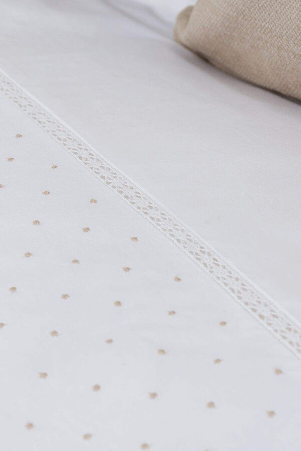 Womensecret Lençol algodão percal bordado crochet. Cama 135-140 cm. branco