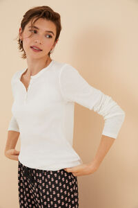 Womensecret Camiseta manga larga blanca 100% algodón beige
