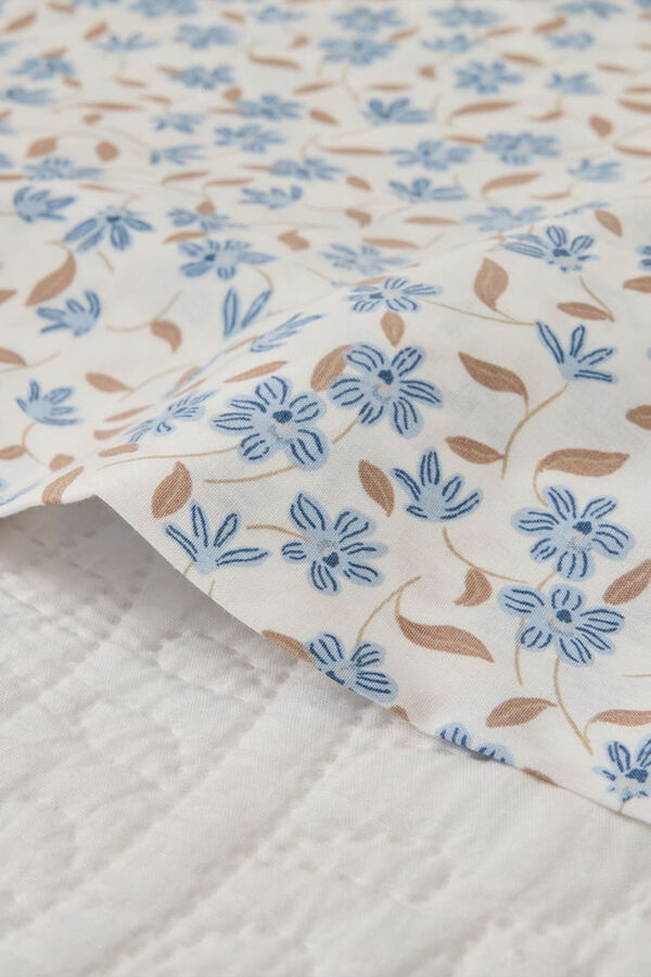 Textura Lençol algodão flores azul